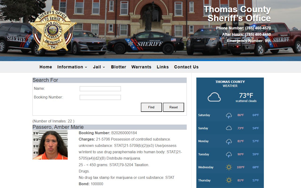 Logan County inmate roster search through Thomas County Jail